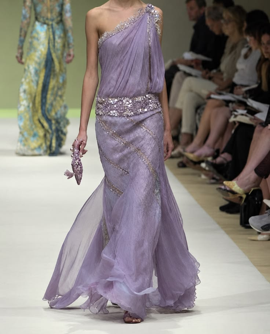 Pretty One Shoulder Chiffon Sequin Birthday Dress Lilac Long Mermaid Party Dresses SP4316