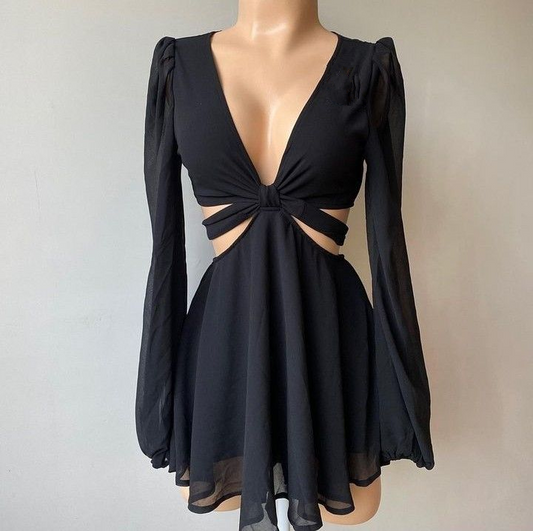 Black A-line Waist Cut-out Homecoming Dress,Black Cocktail Dress Y4302