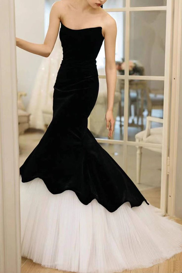 Black Strapless Velvet Mermaid Prom Dress, Elegant Sleeveless Formal Gown Y7136