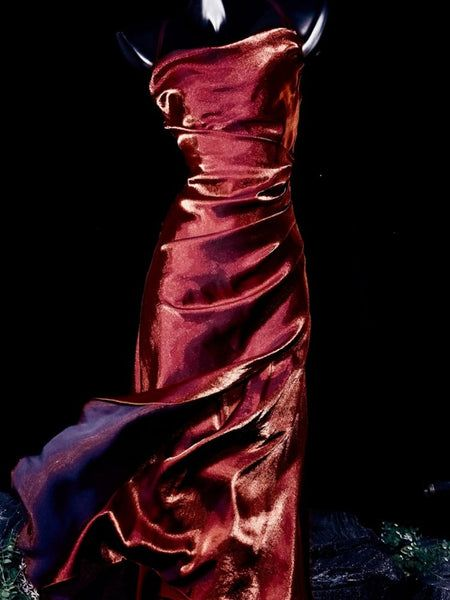 Simple Red Satin Asymmetrical Flounce Hem Party Dress Evening Dress Y8784
