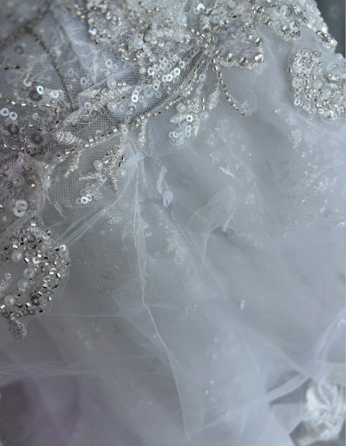 Gorgeous Silver Tulle Beaded Mermaid Long Wedding Dress Formal Bridal Dress SP1450