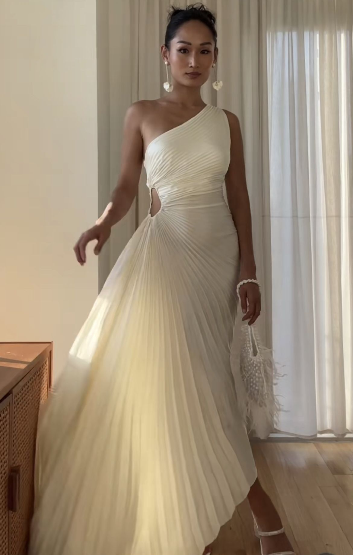 One Shoulder Pleated Asymmetrical Hem Satin Dress,Chic Prom Dress Y4666