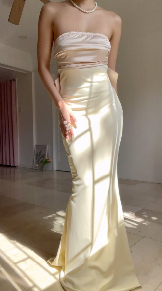 Classy Strapless Mermaid Long Prom Dress Evening Dress With Bow Y8499