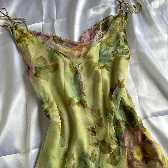 Vintage Chiffon Printed Floral Green Short Homecoming Dress Cocktail Dress Y9747