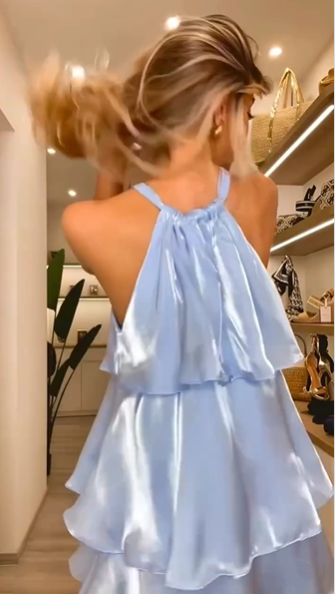 Elegant Halter Blue Layered Short Homecoming Dress 19th Birthday Dress Y9831