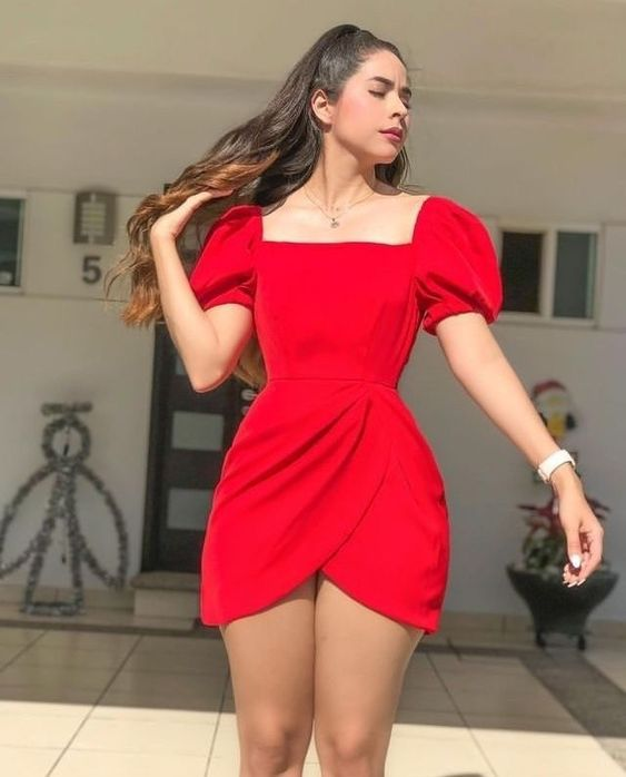 Red Square Neckline Homecoming Dress with Puff Sleeves ,Y2546 Simplepromdress Red Square Neckline Homecoming Dress with Puff Sleeves ,Y2546 Simplepromdress