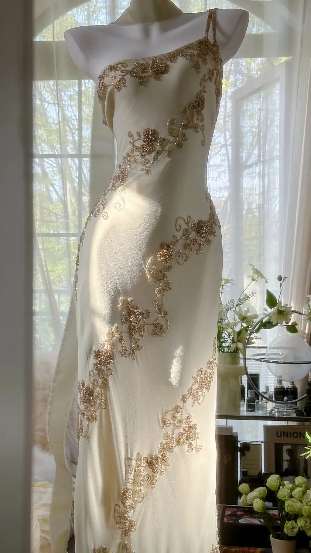 Vintage Ivory White One Shoulder Exquisite Beaded Long Chiffon Birthday Party Dress Evening Dress Prom Dress Y9794