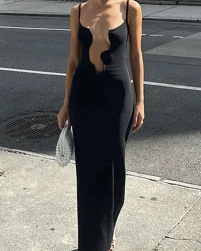 Sexy Black Spaghetti Straps Satin Mermaid Evening Dress Formal Prom Gown SP601