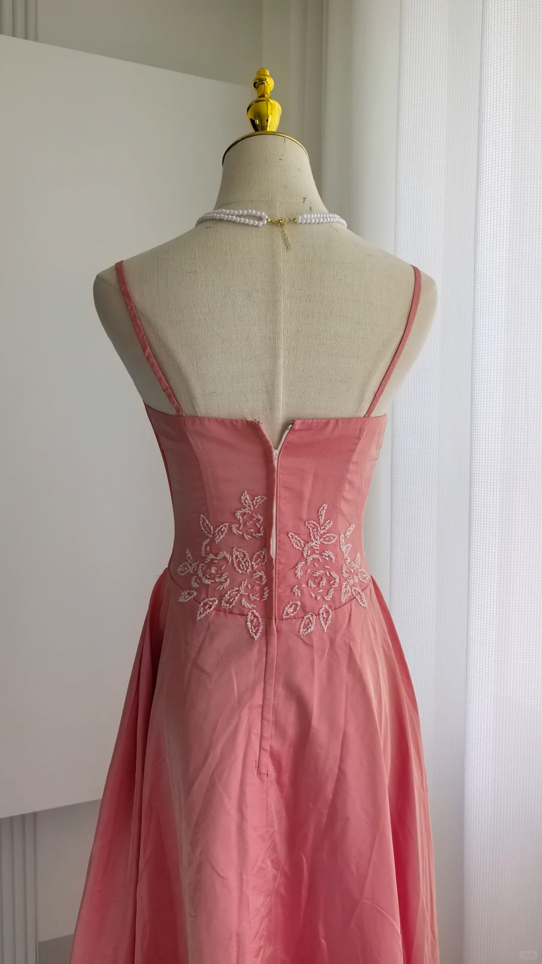 Glamorous Spaghetti Straps Pink Satin Beaded Long Party Dress Formal Wedding Guest Dress SP2325
