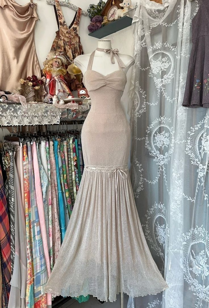 Vintage Champagne Mermaid Chiffon Evening Dress Party Gown Y8787