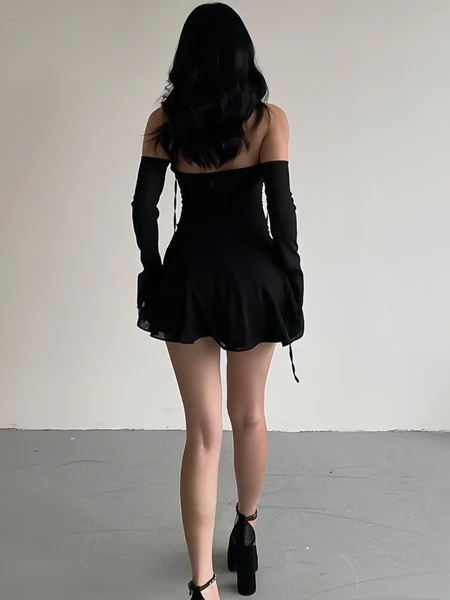 Elegant Off The Shoulder Black Chiffon Short Graduation Homecoming Dress Cocktail Dress SP06