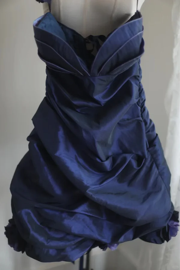 Vintage Strapless Navy Blue Satin Short Homecoming Dress Cocktail Dress Y9953