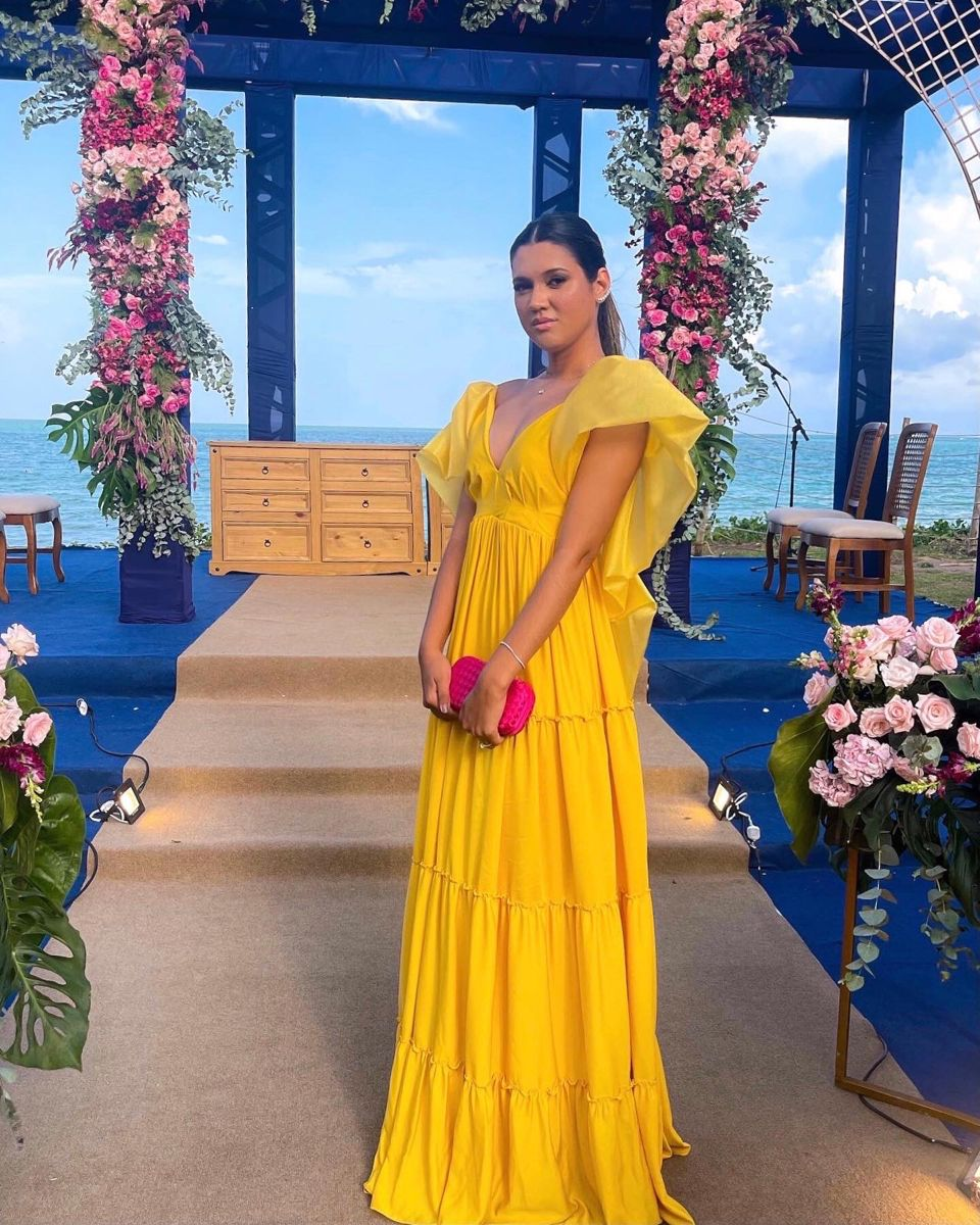 Charming Yellow Deep V Neck Long Prom Dress,Yellow Wedding Guest Dress Y4766