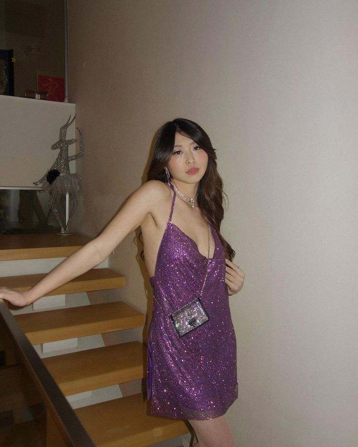 Glitter Halter Sheath Sequin Cocktail Dress Purple Short Homecoming Dress Birthday Dress Y8904