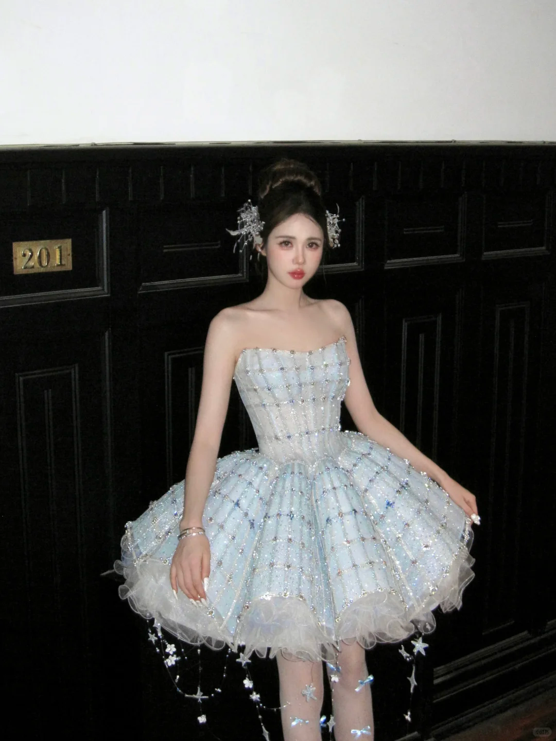 Glitter Blue Strapless Tulle Sequin Beaded A Line Princess Birthday Outfits Short 8th Homecoming Dress Y9210