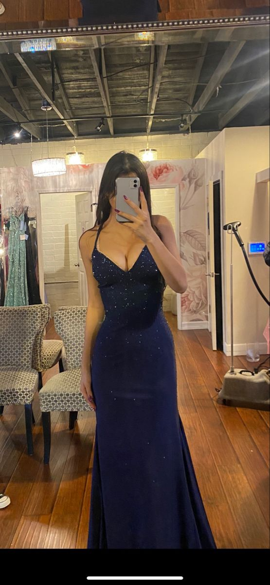 Elegant Navy Blue Mermaid Prom Dress,Navy Blue Evening Gown Y6779