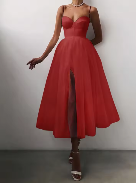 Tulle Long Prom Dress A Line Spaghetti Straps Formal Dress Y181