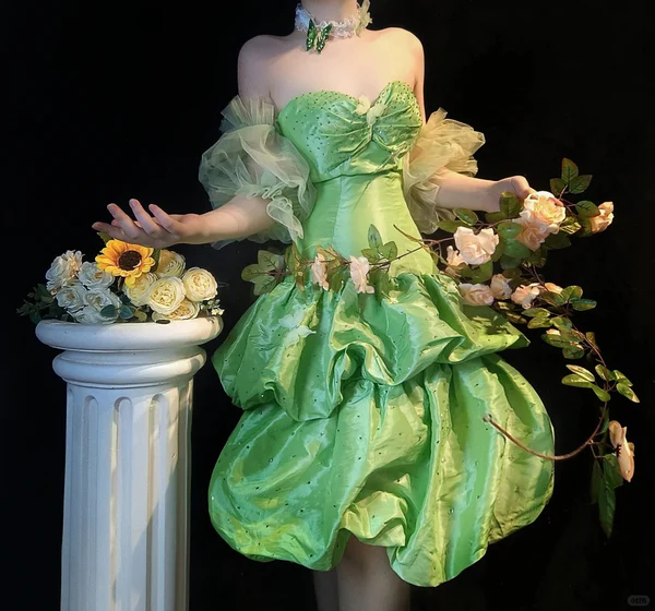 Cute Green Sweetheart Neck Satin Beaded Layered A Line Short Homecoming Dress Formal Birthday Outfits Y9440
