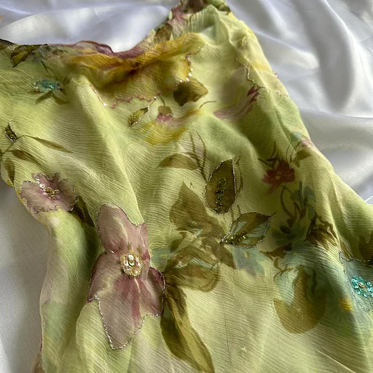 Vintage Chiffon Printed Floral Green Short Homecoming Dress Cocktail Dress Y9747