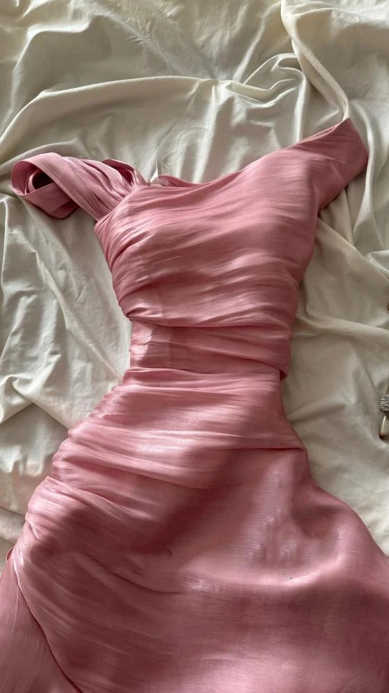 Pretty Sheath Pink Ruffles Long Prom Dresses Formal Evening Dress Y9314