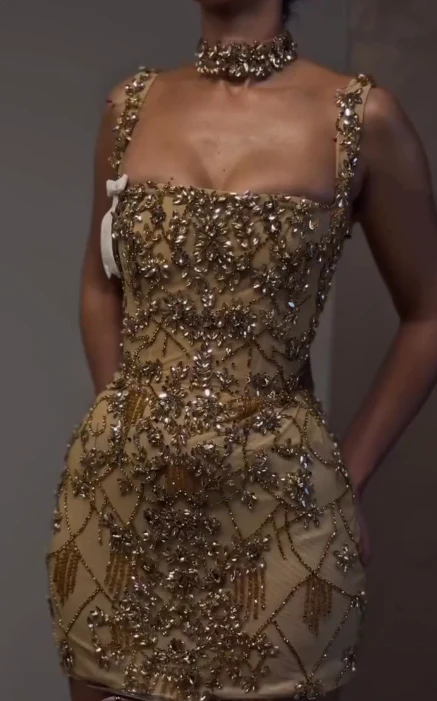 Gorgeous Gold Cocktail Dress Short Sheath Homecoming Dress Birthday Outfits Y8935