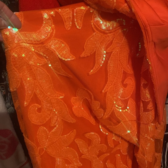 Sparkly Orange Sequin One Shoulder Long Prom Dress with Slit Y4277