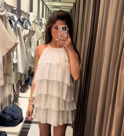 Elegant Halter Chiffon Layered White Short Birthday Outfits Homecoming Dress SP71