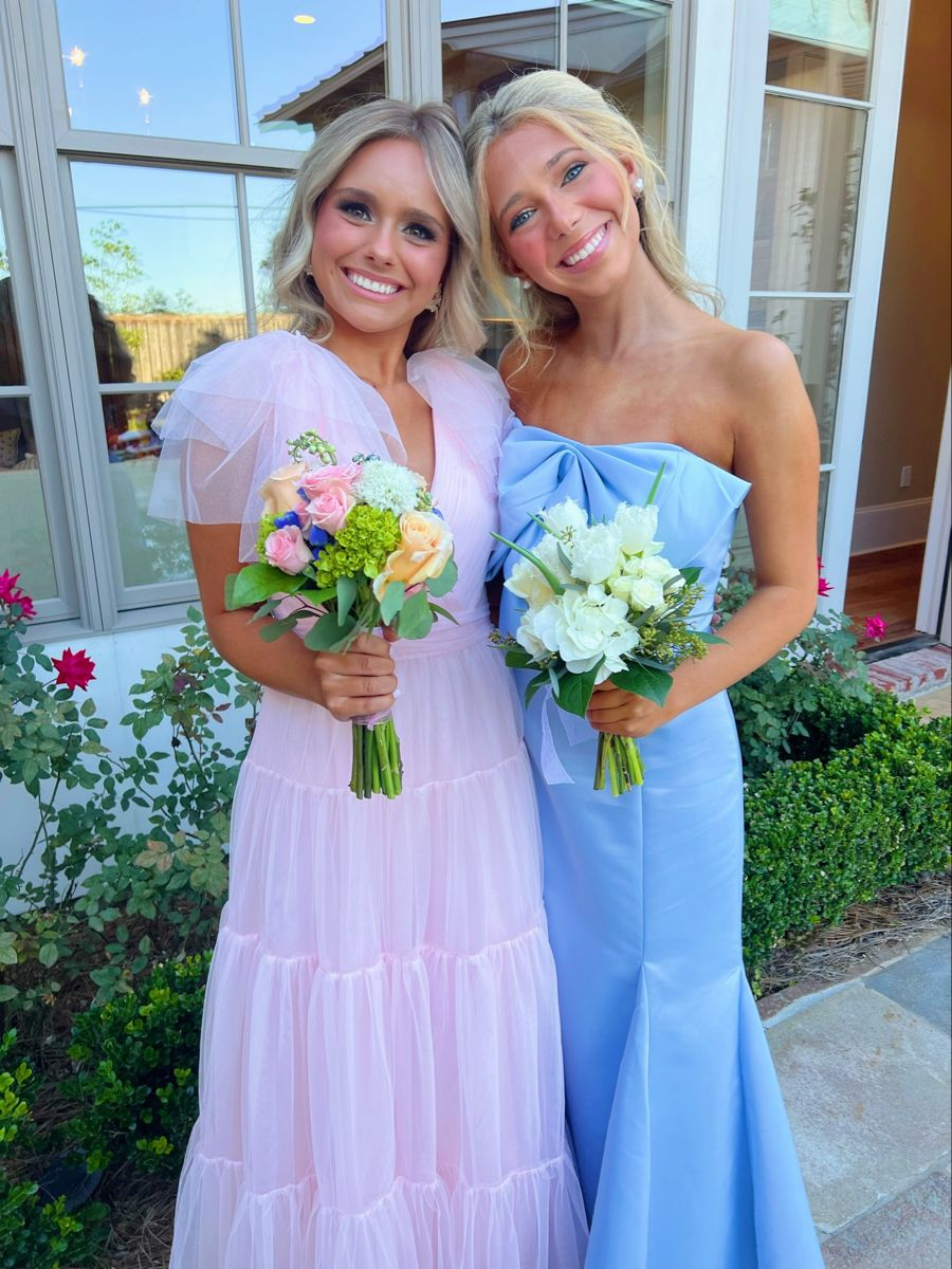 Pink A-line Tulle Prom Dress/Blue Mermaid Long Prom Dress Y2015