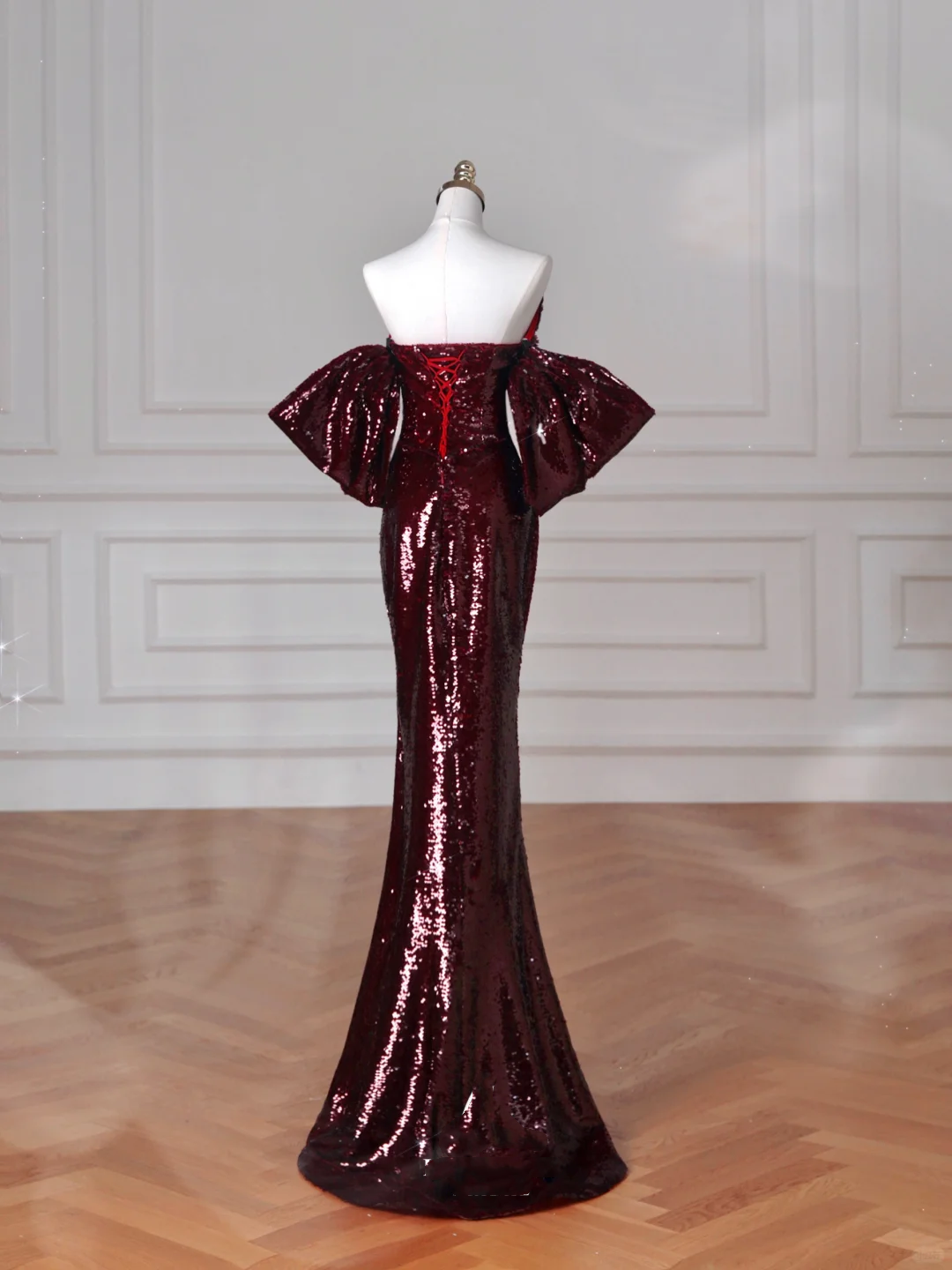 Charming Burgundy Off The Shoulder Sequins Mermaid Prom Dress Evening Dress Y8639
