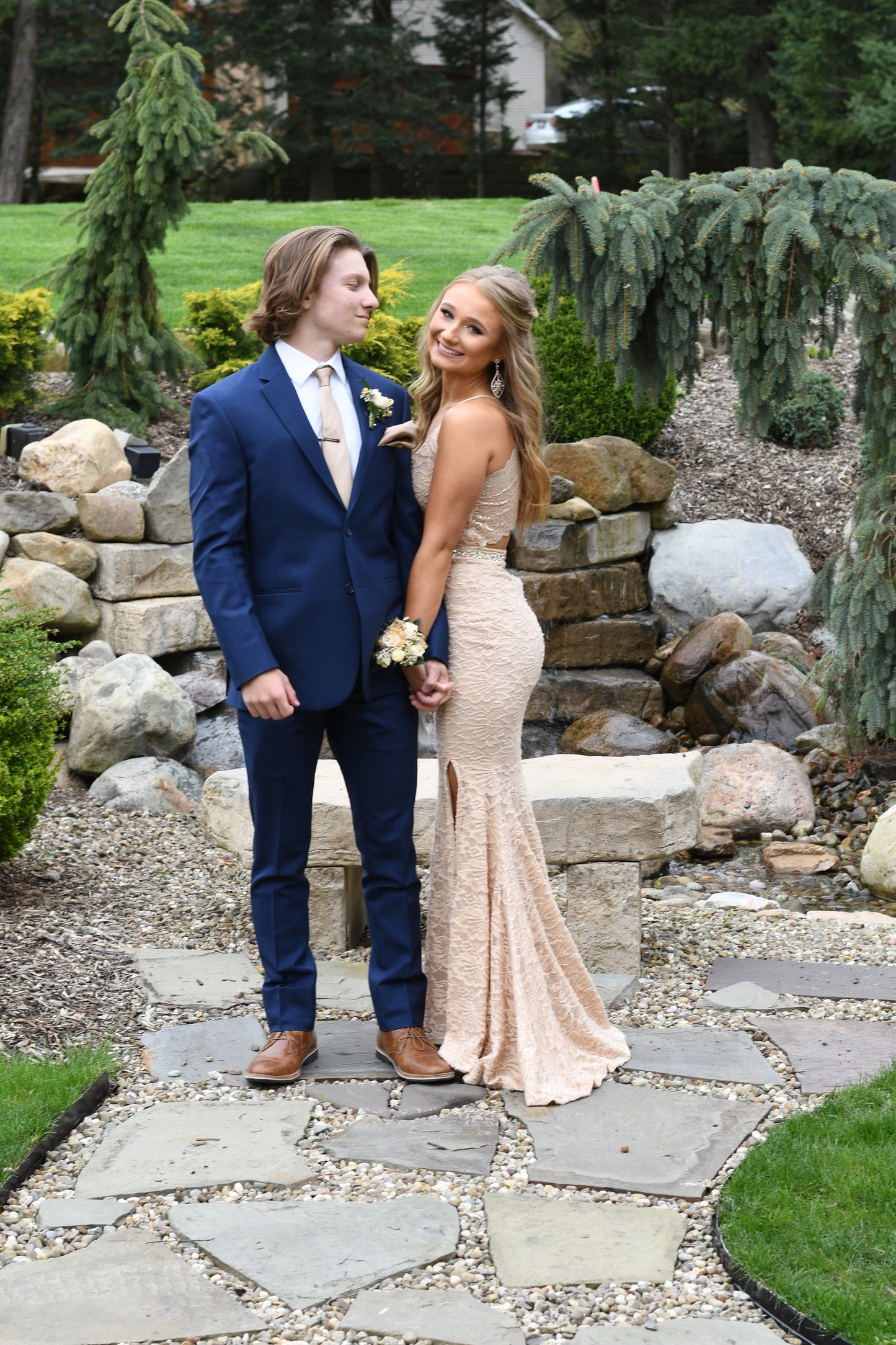 Elegant Two Piece Lace Mermaid Prom Dress,Chic Evening Dress Y5441