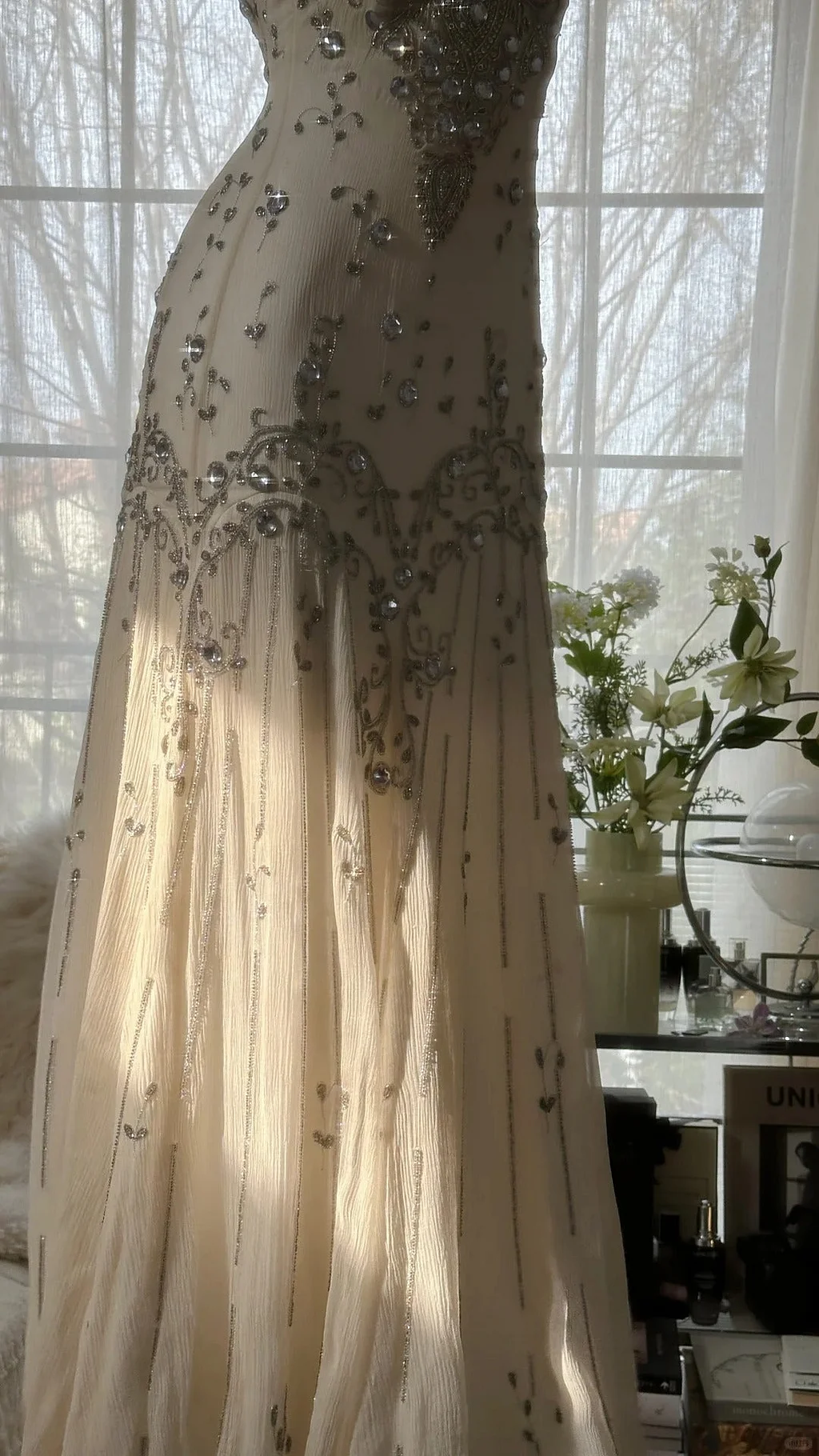 Vintage Evening Dresses, Light Champagne Chiffon Beaded Mermaid Party Gowns Y8696