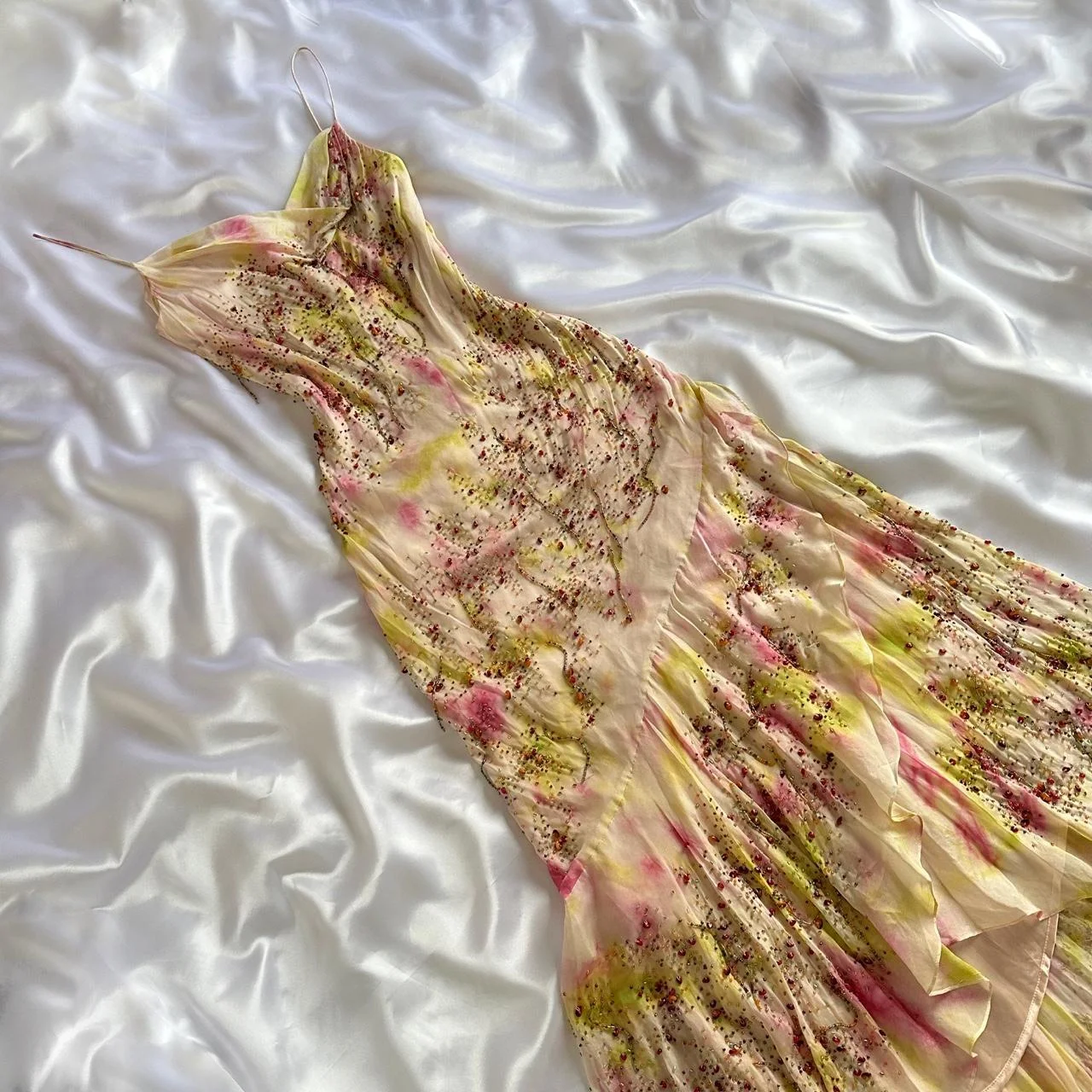 Vintage Spaghetti Straps Chiffon Beaded Long Prom Dress Evening Dress Y9767