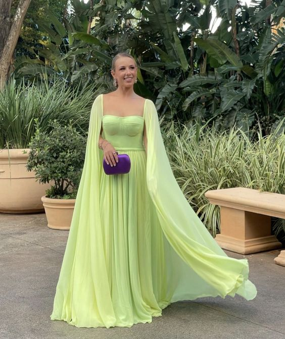 Long Sleeve Formal Gown, Chiffon Pageant Long Cape Sleeves Dress, Swee Simplepromdress Long Sleeve Formal Gown, Chiffon Pageant Long Cape Sleeves Dress, Swee Simplepromdress