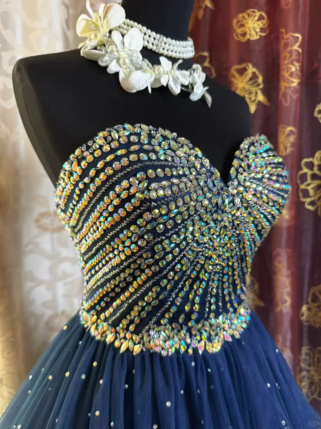 Vintage Navy Blue Tulle Beaded A Line Short Homecoming Dress Sexy Cocktail Dress Y9494