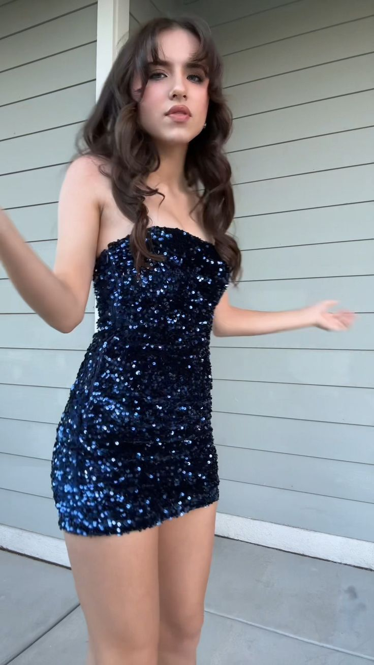 Sparkly Navy Blue Strapless Sequin Sheath Cocktail Dress Formal Homecoming Dress Birthday Outfits Y9197