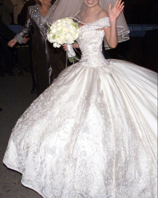 Pretty Off The Shoulder White Satin Beaded Formal Wedding Dress Bridal Dress Y9848