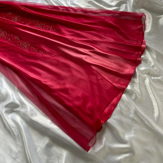 Beautiful Red Satin Tulle Beaded A Line Long Birthday Party Dress Evening Gown Y9746