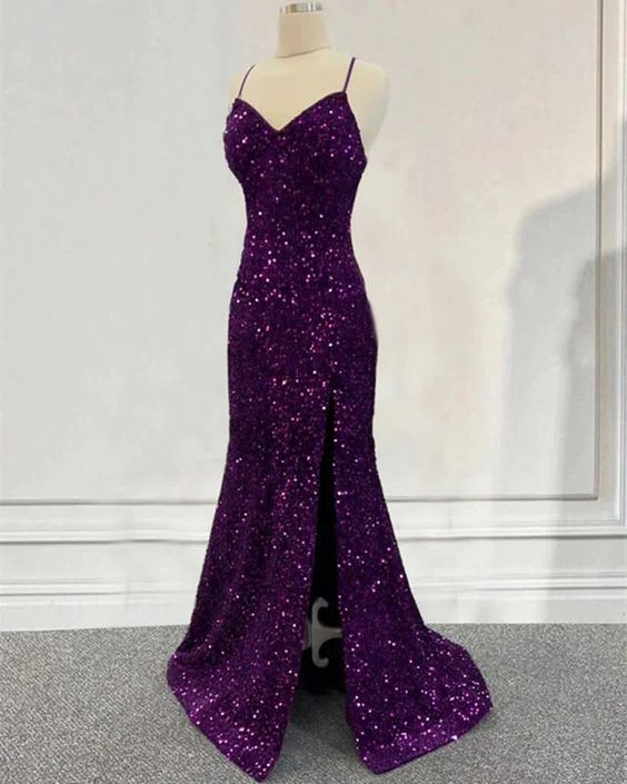 dark purple and silver dress Dark Purple Mermaid Dress Purple And Silver Prom Dress Charming Mermaid Sweetheart Purple Jacquard Satin Slit Prom Dress