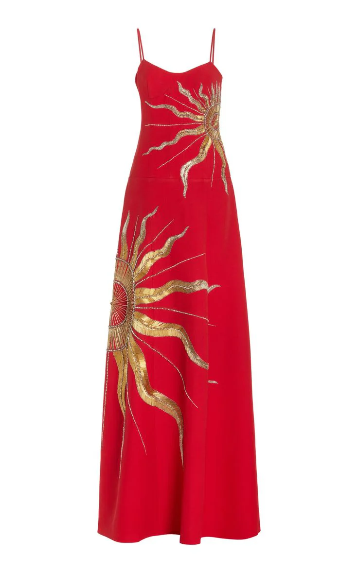 Luxury Red Satin Gold Sequins Prom Dress,Formal Evening Dress Y8200