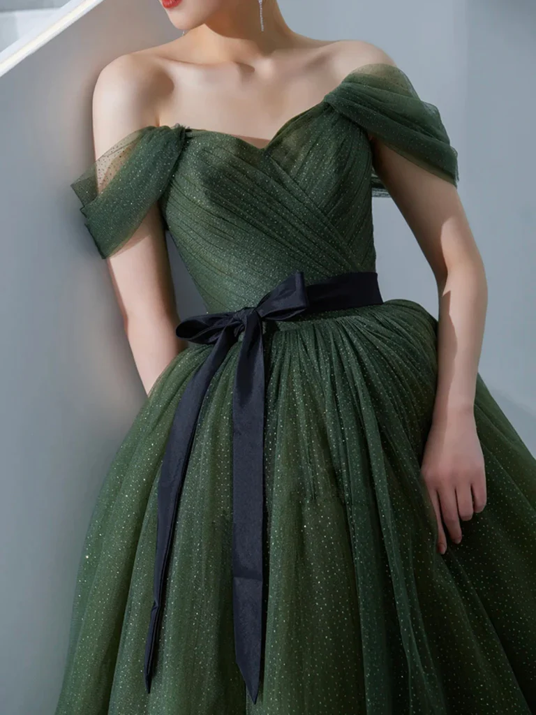 Simple green tulle long prom dress, green tulle evening dress Y1554