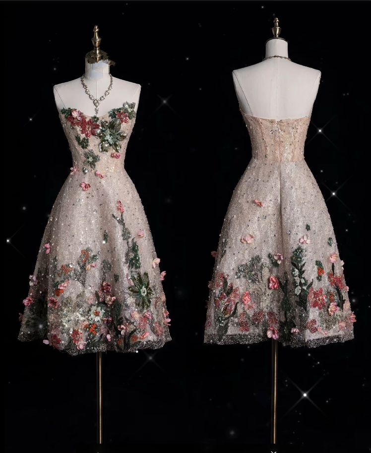 Pretty Strapless Pink Tulle Beaded Appliques Short Homecoming Dress 19th Birthday Outfits Y9688