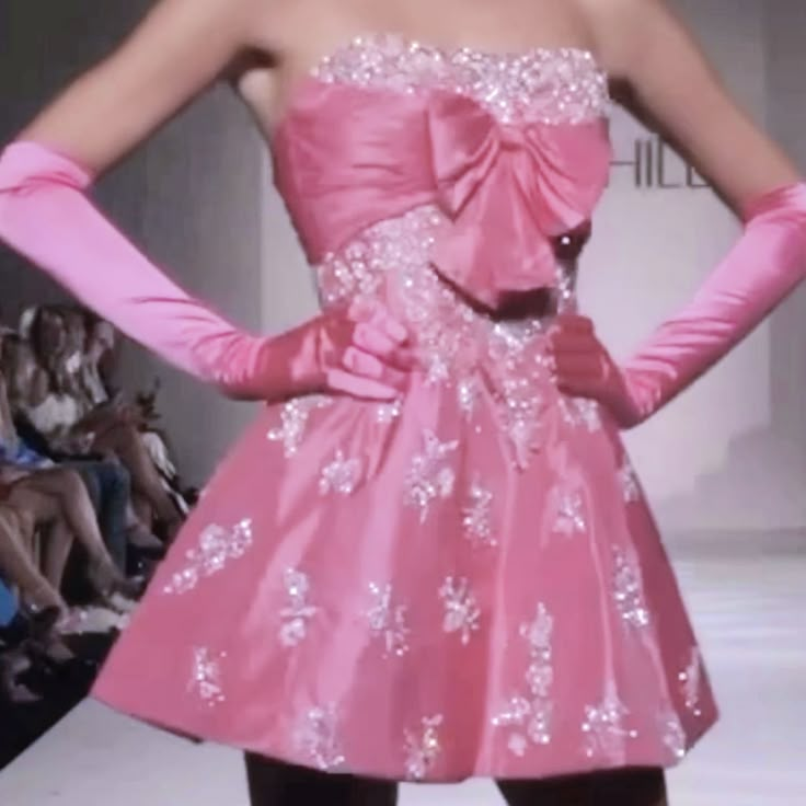 Elegant Hot Pink Satin Sequin Beaded Homecoming Dress Strapless Cocktail Dress With Gloves Y8949