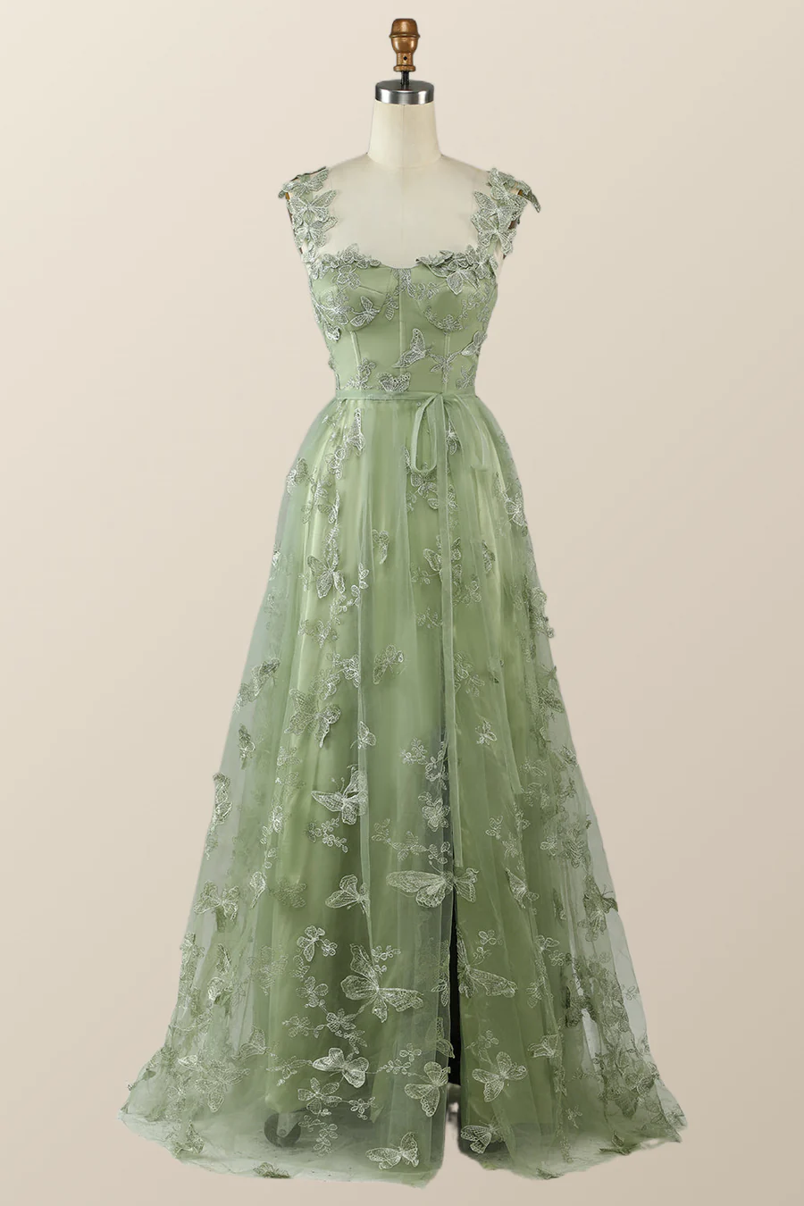 Sage Green Butterfly A-line Long Formal Dress Evening Dress Y2801 Simplepromdress Sage Green Butterfly A-line Long Formal Dress Evening Dress Y2801 Simplepromdress