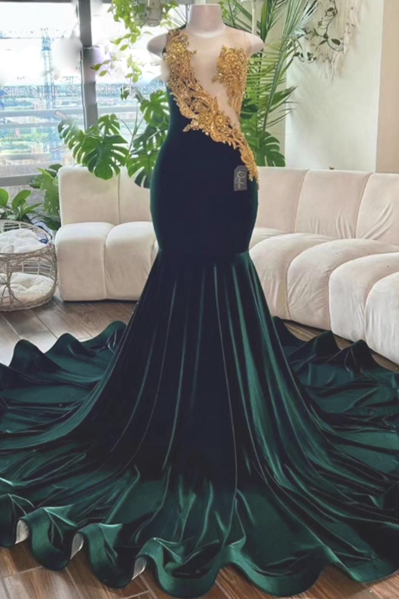 Charming Green Mermaid Evening Dress,Green Evening Gown Y6537