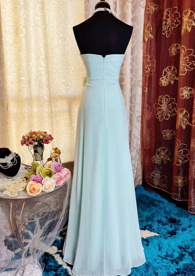 Classy Blue Strapless Chiffon Long Party Dress Birthday Dress With Floral SP1952