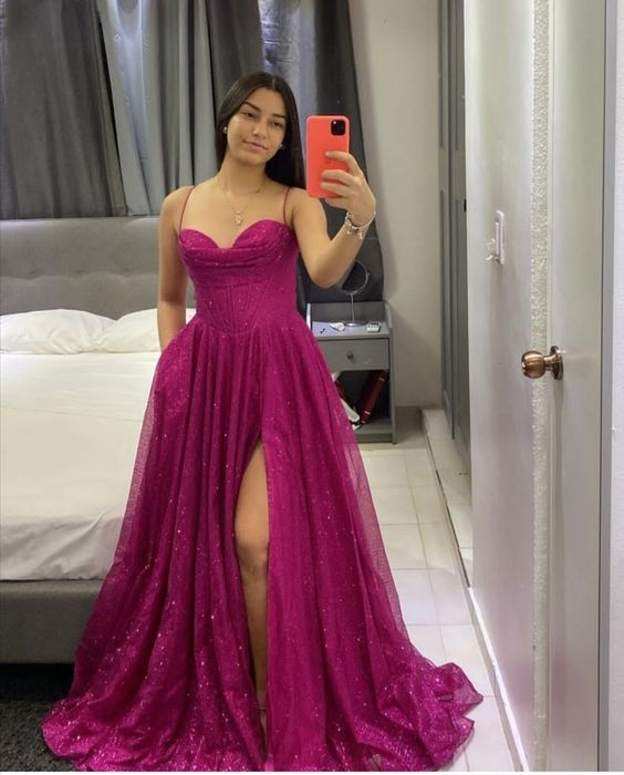 Fuchsia Corset Glitter A-line Evening Gown,A-line Evening Dress Y6001 Simplepromdress Fuchsia Corset Glitter A-line Evening Gown,A-line Evening Dress Y6001 Simplepromdress