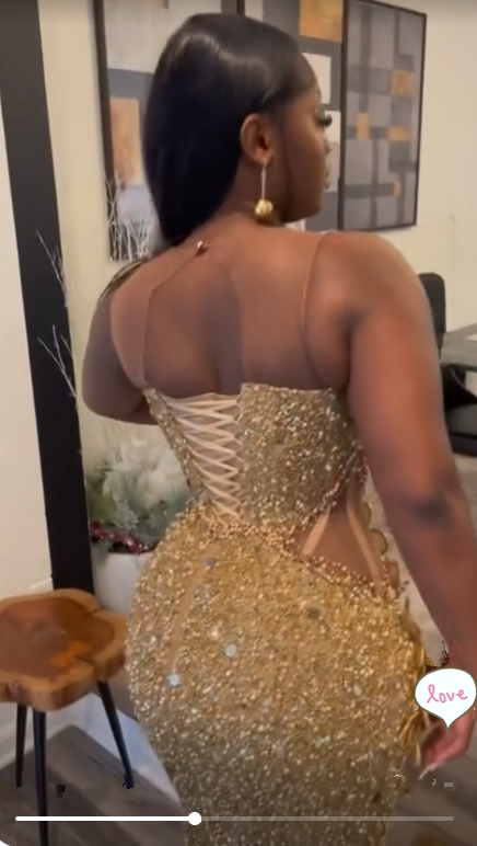 Luxurious Gold Sequins Appliques Evening Dress Mermaid Prom Dress Y7880