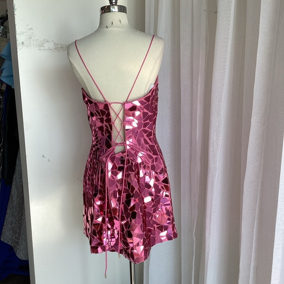 Luxurious Pink Spaghetti Strap Sequin Sheath Short Graduation Homecoming Dress Cocktail Dress Y9131