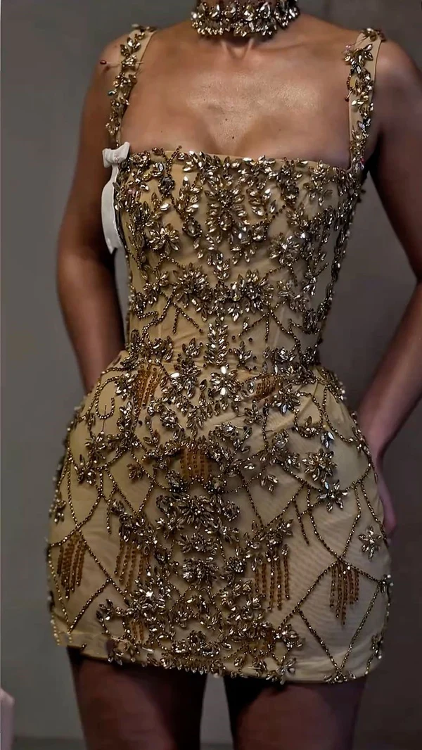 Gorgeous Gold Cocktail Dress Short Sheath Homecoming Dress Birthday Outfits Y8935