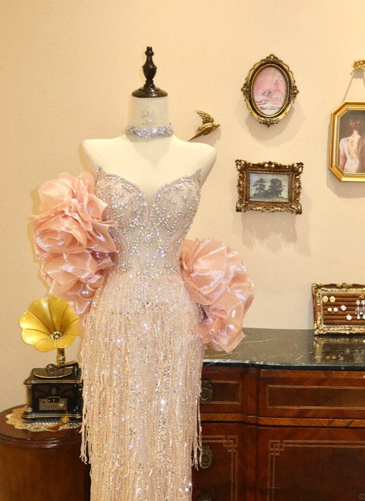 Gorgeous Pink Strapless Sequin Beaded Sheath Long Evening Dress Birthday Dress SP1658